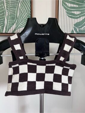 Belle The Label Checkerboard Knit Crop Top - Black & Cream